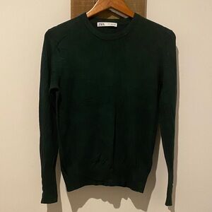 Zara Men's Forest Green Crewneck Sweater